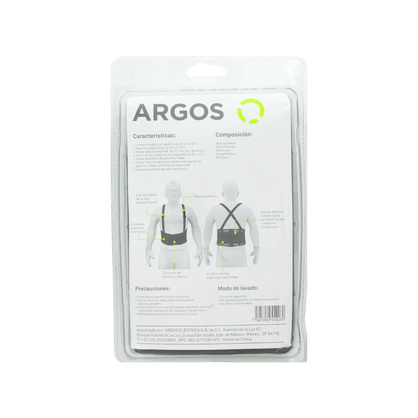 Faja industrial Argos negra, extra grande, con tirantes y soporte lumbar para trabajos pesados.