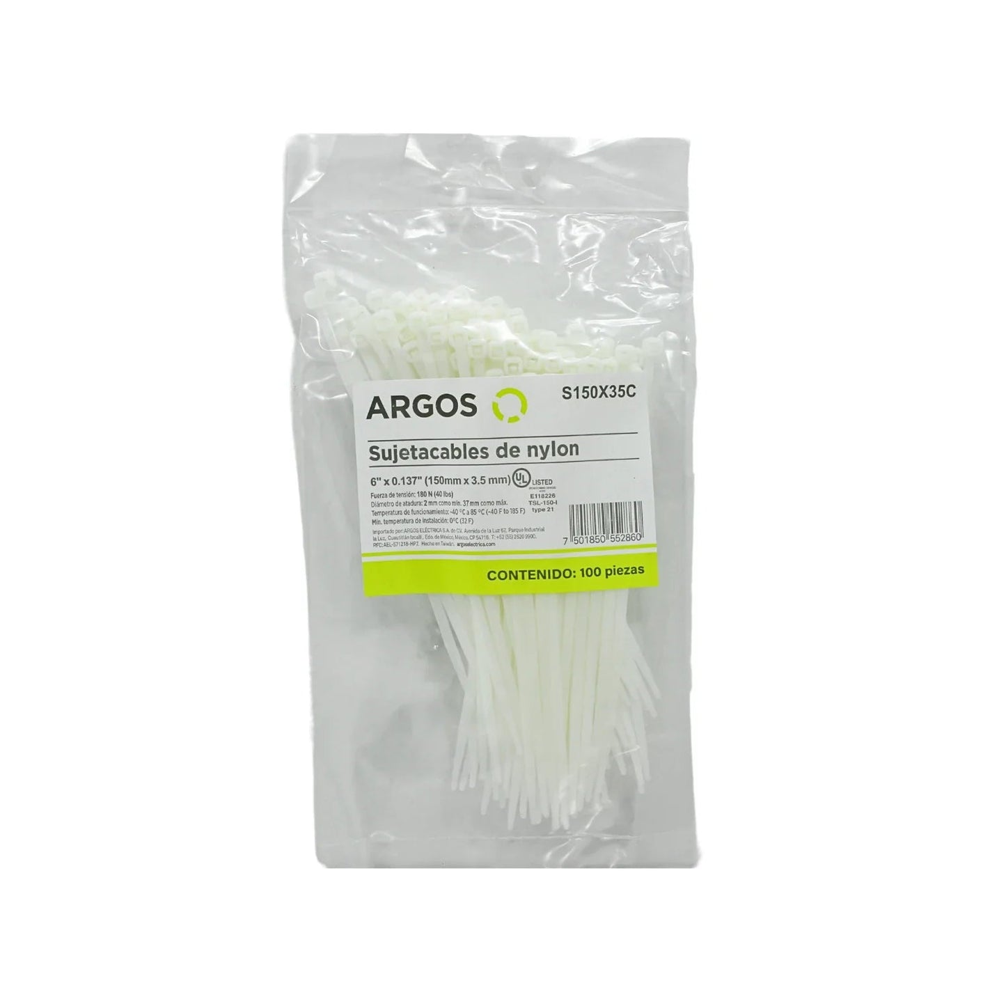 Cinchos de nylon blancos Argos 6 pulgadas, 100 piezas, sujetacables S150X35C