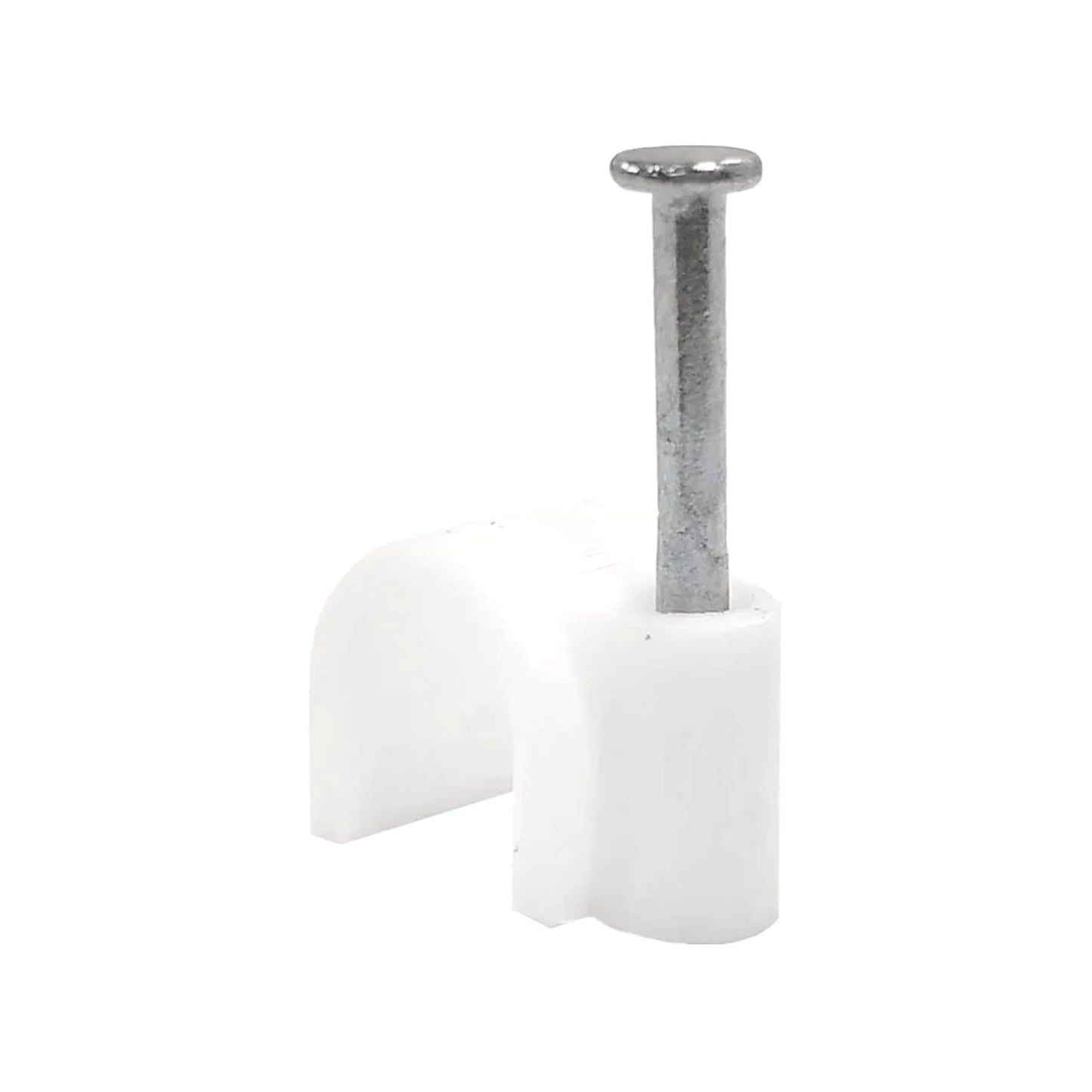 Grapa curva de plástico blanco 8mm con clavo para fijación de cables eléctricos