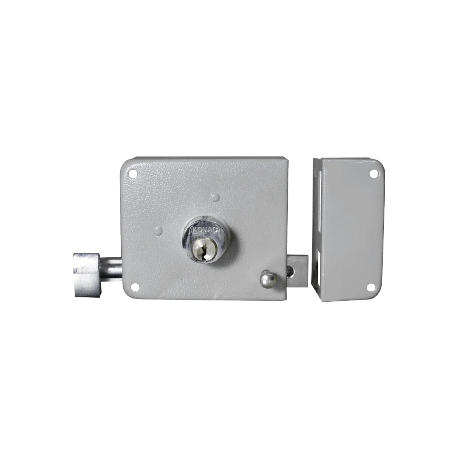 Cerradura de sobreponer clásica Kovac gris metálica para seguridad en puertas y portones