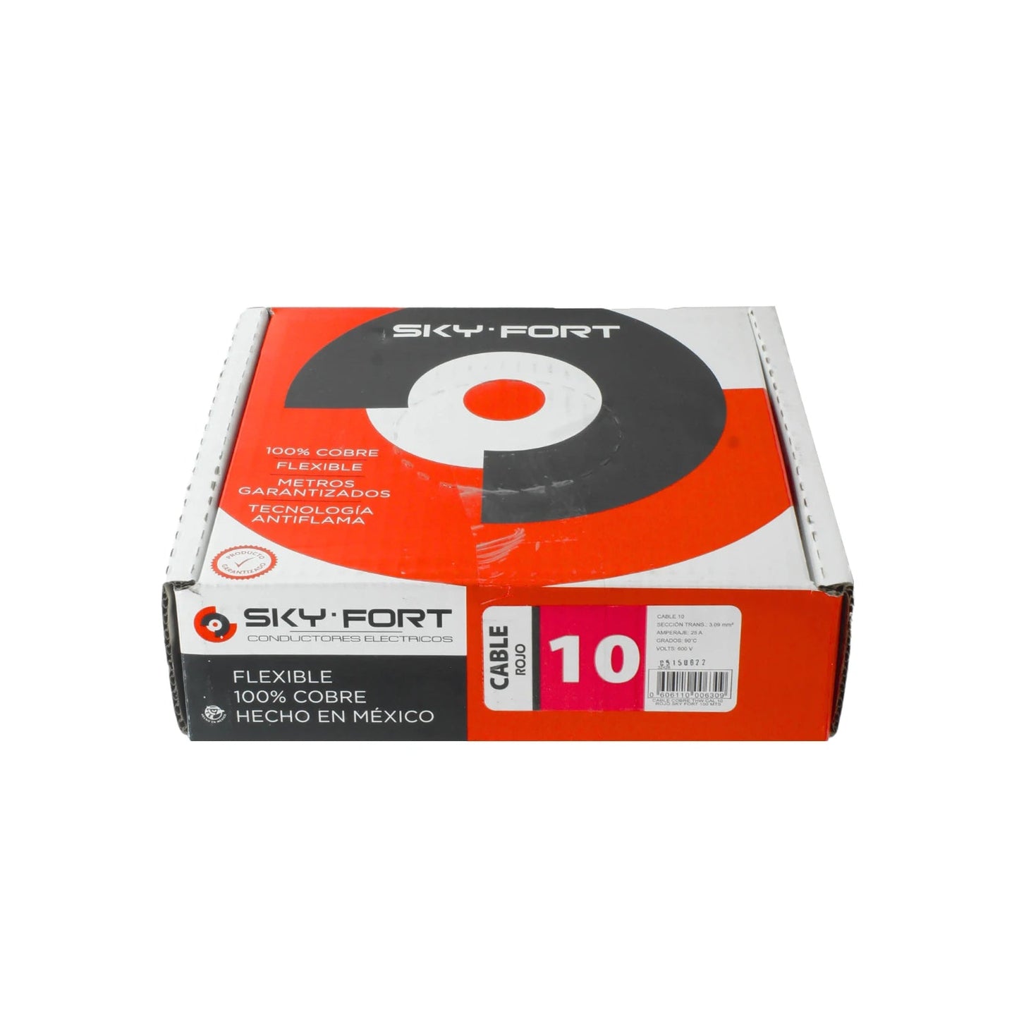 Cable eléctrico Sky Fort #10 rojo 100m, 100% cobre flexible antiflama, para conductores eléctricos.