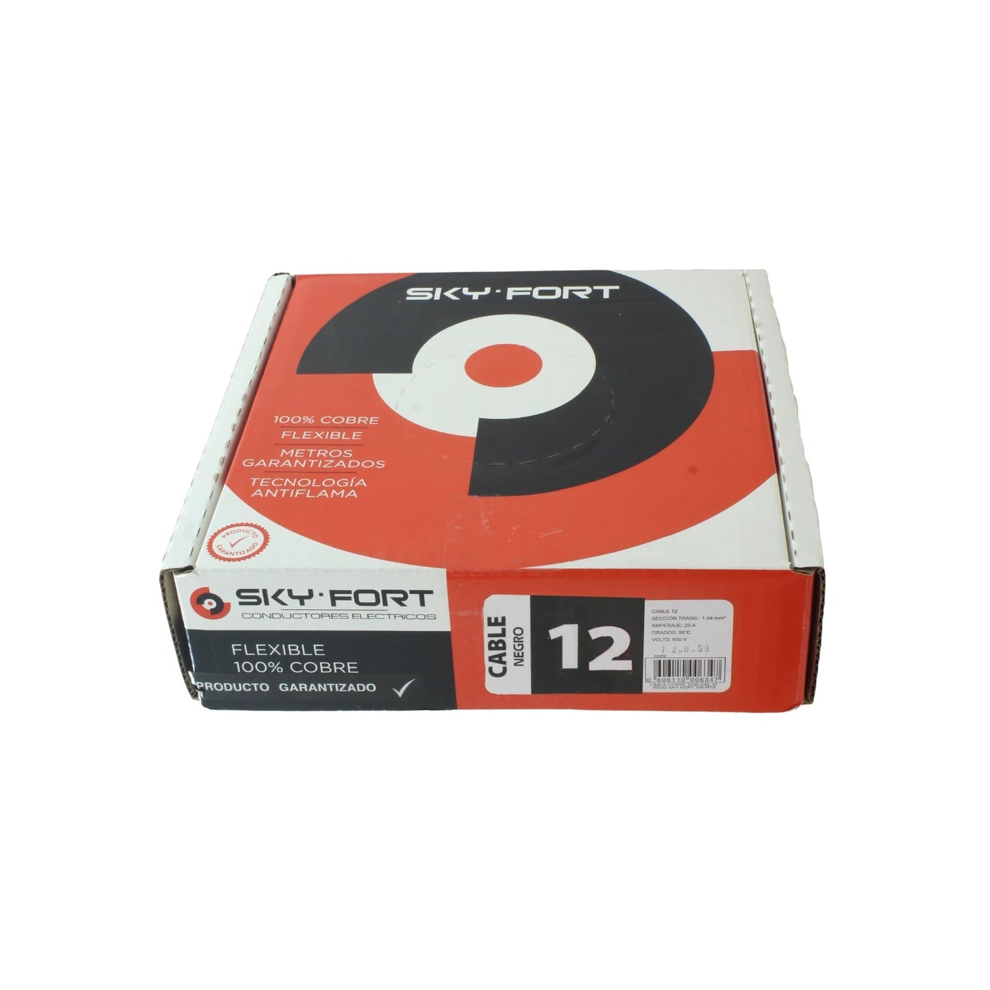 Cable eléctrico Sky Fort negro calibre 12, 100% cobre flexible y antiflama para instalaciones eléctricas
