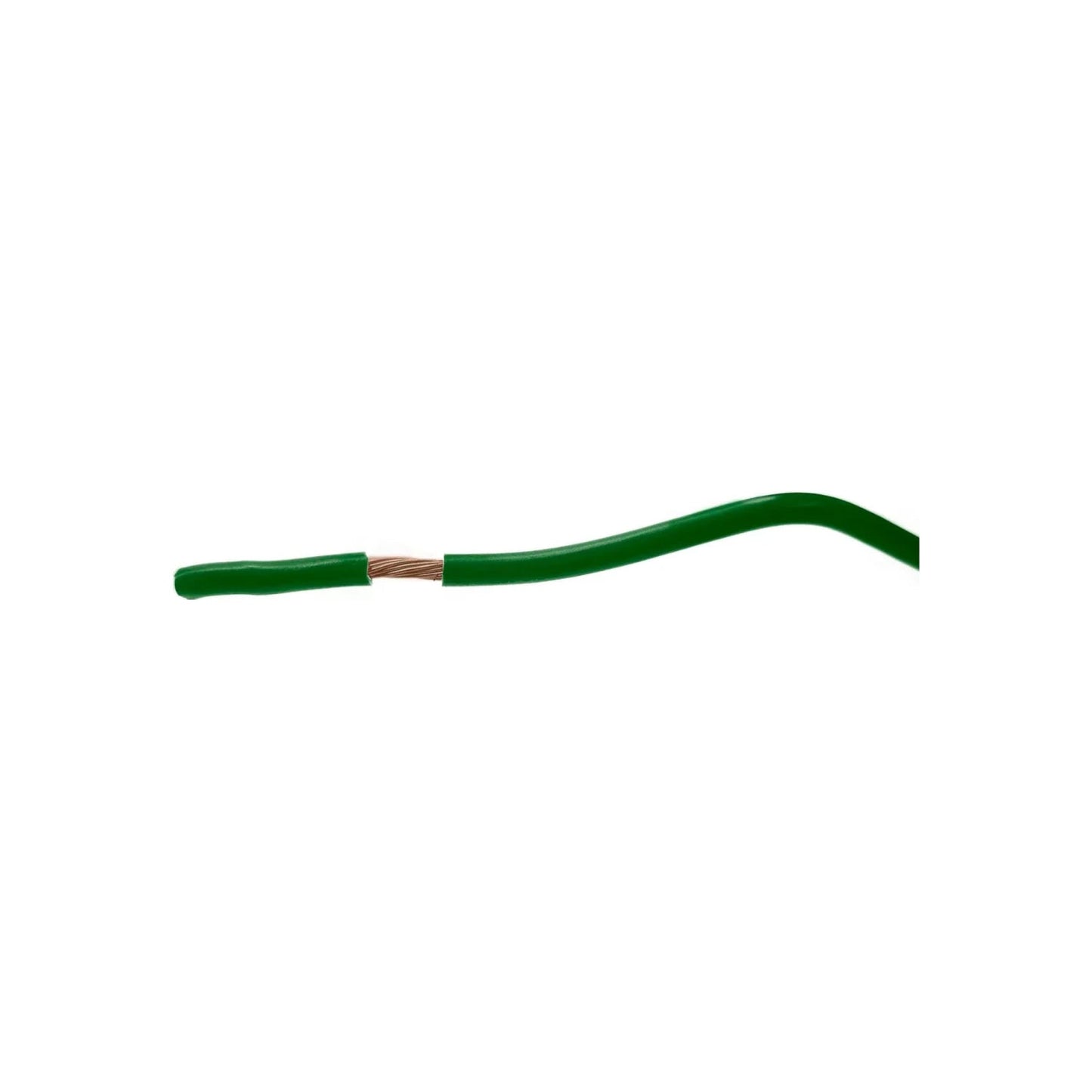 Cable eléctrico verde con conductor de cobre trenzado expuesto, ideal para instalaciones residenciales y comerciales.