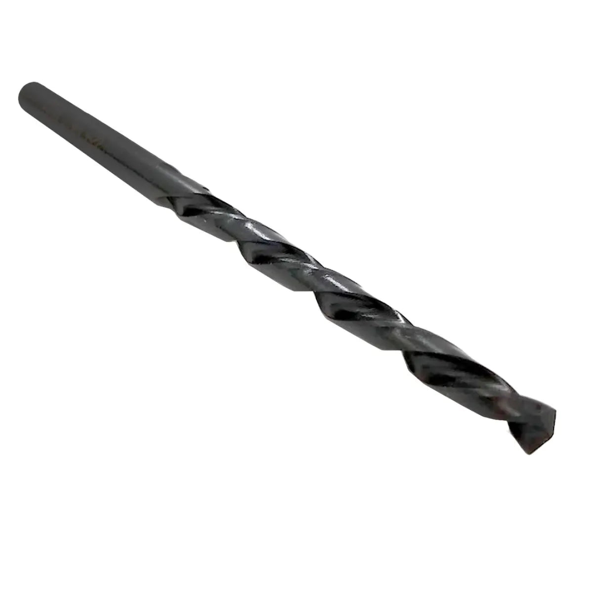 Broca helicoidal de acero para taladro, ideal para perforar metal y madera, color negro.
