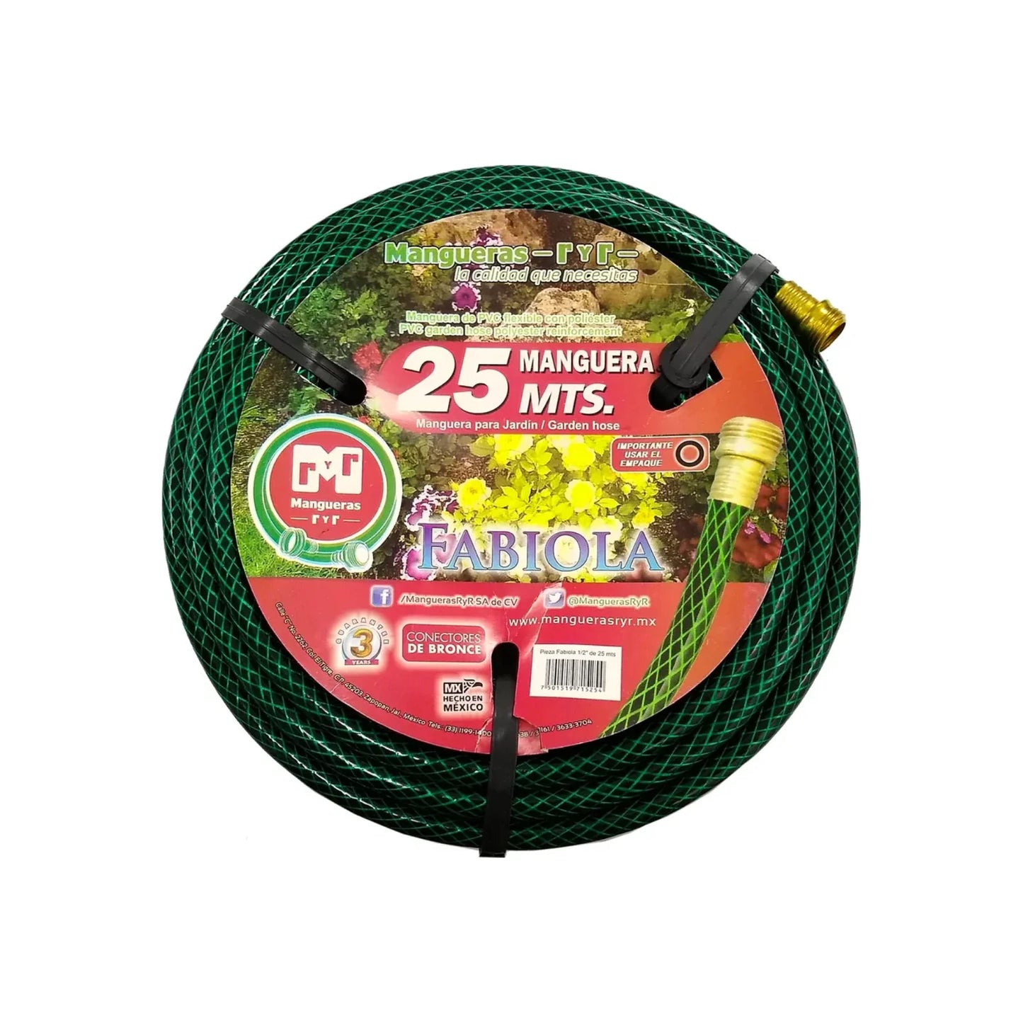 Medida: 1/2",Longitud: 25 metros.,Tecnología anti-torceduras.,Refuerzo con tejido tramado.