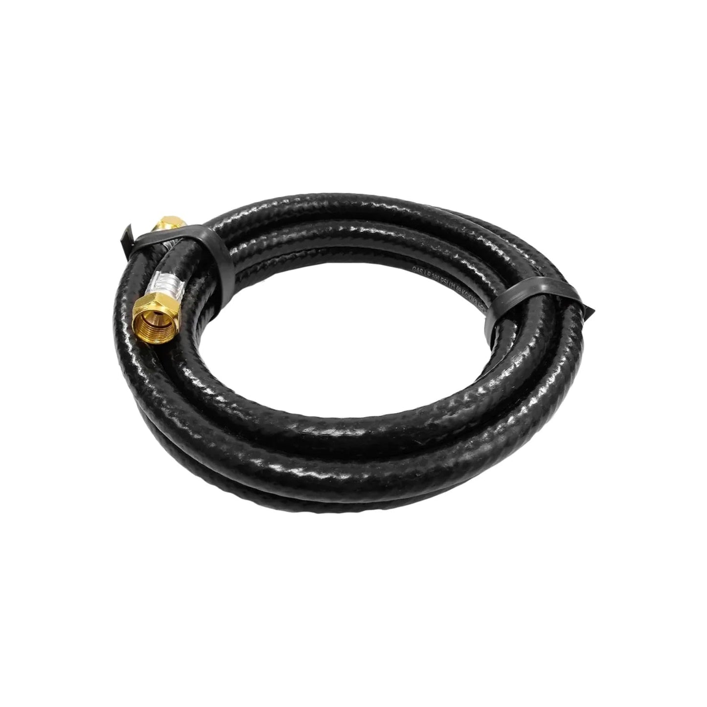 Manguera de gas LP PVC negra, 3m x 1/2 pulg, 200 PSI, con conexiones de latón para estufas y calentadores.