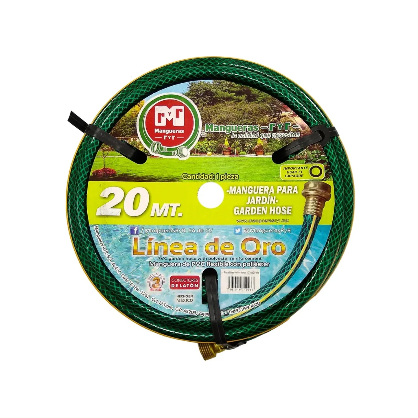 Medida: 1/2",Longitud: 20 metros.,Tecnología anti-torceduras.,Refuerzo con tejido tramado.