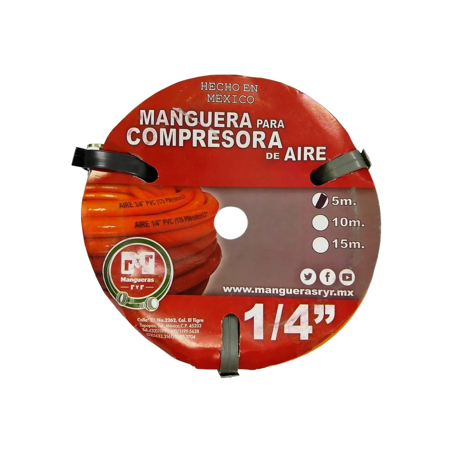 Medida: 1/4",5 metros.,Reforzada de 5 hilos,Trabajos de presión 175 PSI