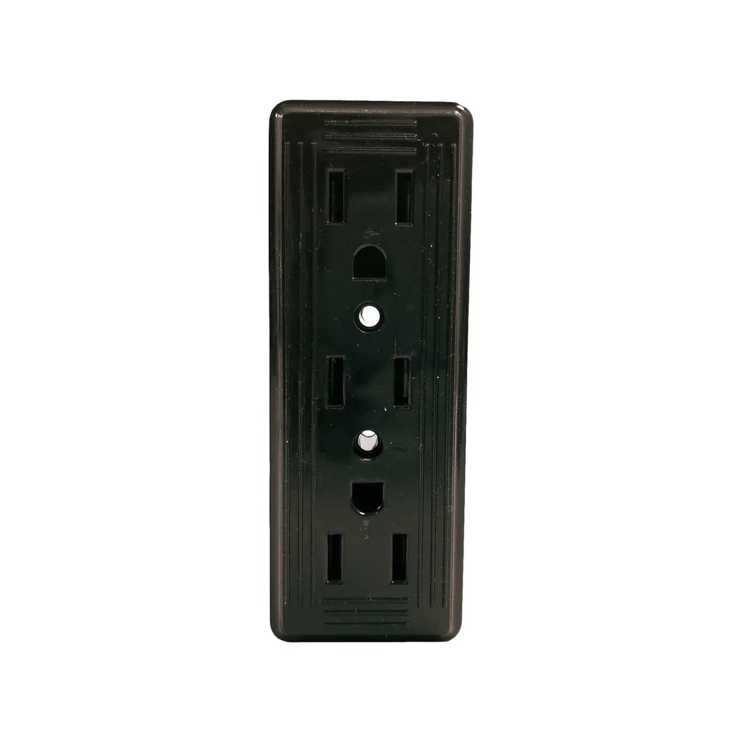 Fabricado en ABS,Contacto base triple reforzado.,Herrajes de latón.,Voltaje 125 V - 15 A