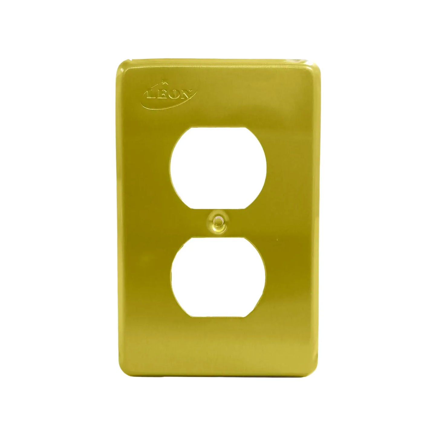 Fabricada en aluminio.,Placa duplexacabado dorado.,Incluye tornillos.,Ideal para contactos dúplex.