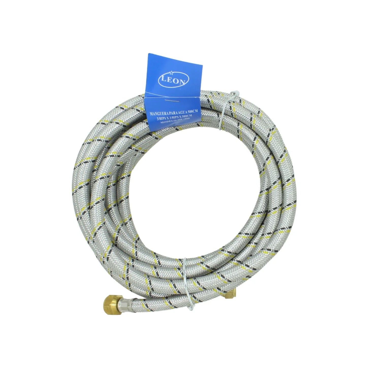 Manguera para gas.,Medida: 5 metros.,Material: Metálica (aluminio metal no ferroso).,Trenzada 3/8”x3/8",Espesor de 2 mm que proporciona mayor seguridad.,Conectores de latón.