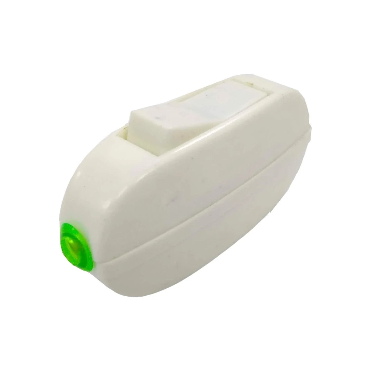 Apagador de paso tipo pera blanco con luz indicadora verde para cables.