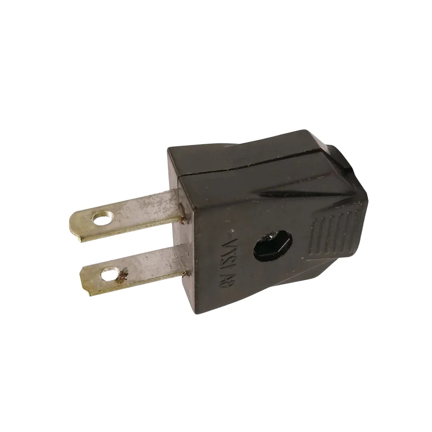 Fabricado en baquelita.,Herrajes de latón.,Clavija plana café.,Voltaje 120 V - 15 A