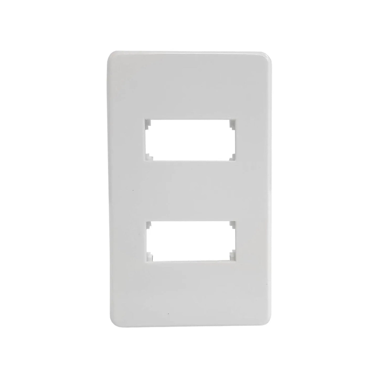 Placa de pared blanca con 2 módulos para interruptores o tomacorrientes