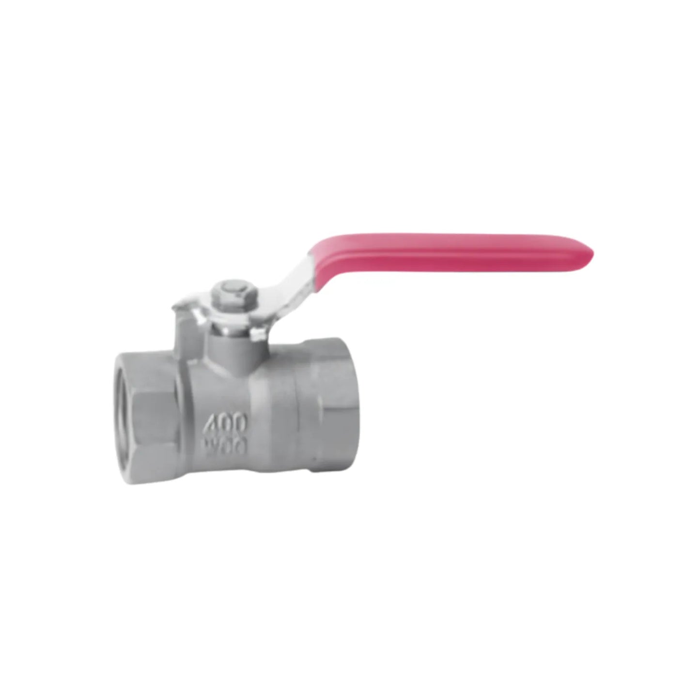 Válvula de bola de acero con manija roja 400 WOG para control de flujo de agua, aceite y gas en tuberías.