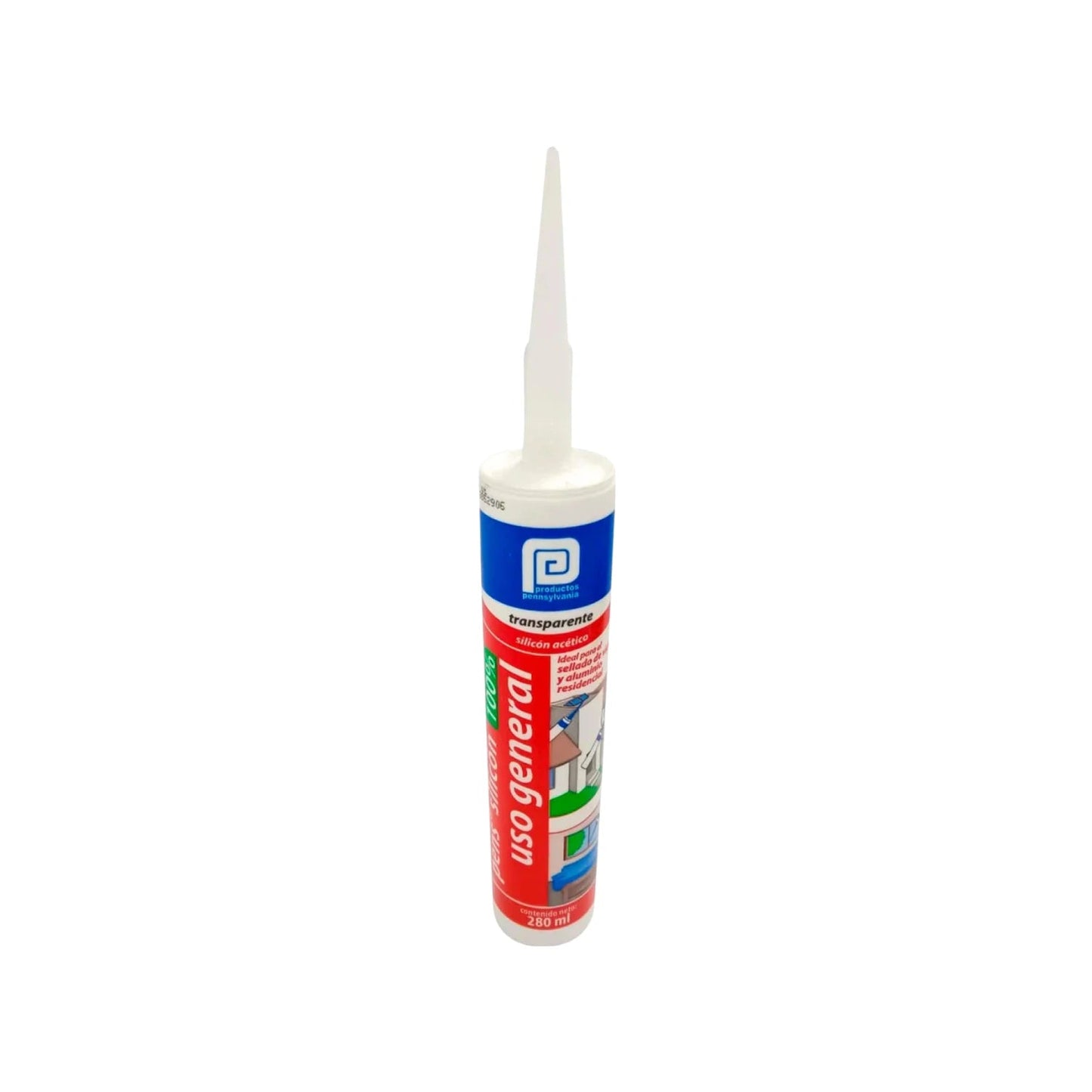 Silicón acético transparente Pennsylvania 280ml para sellado general en vidrio, aluminio y canceles.