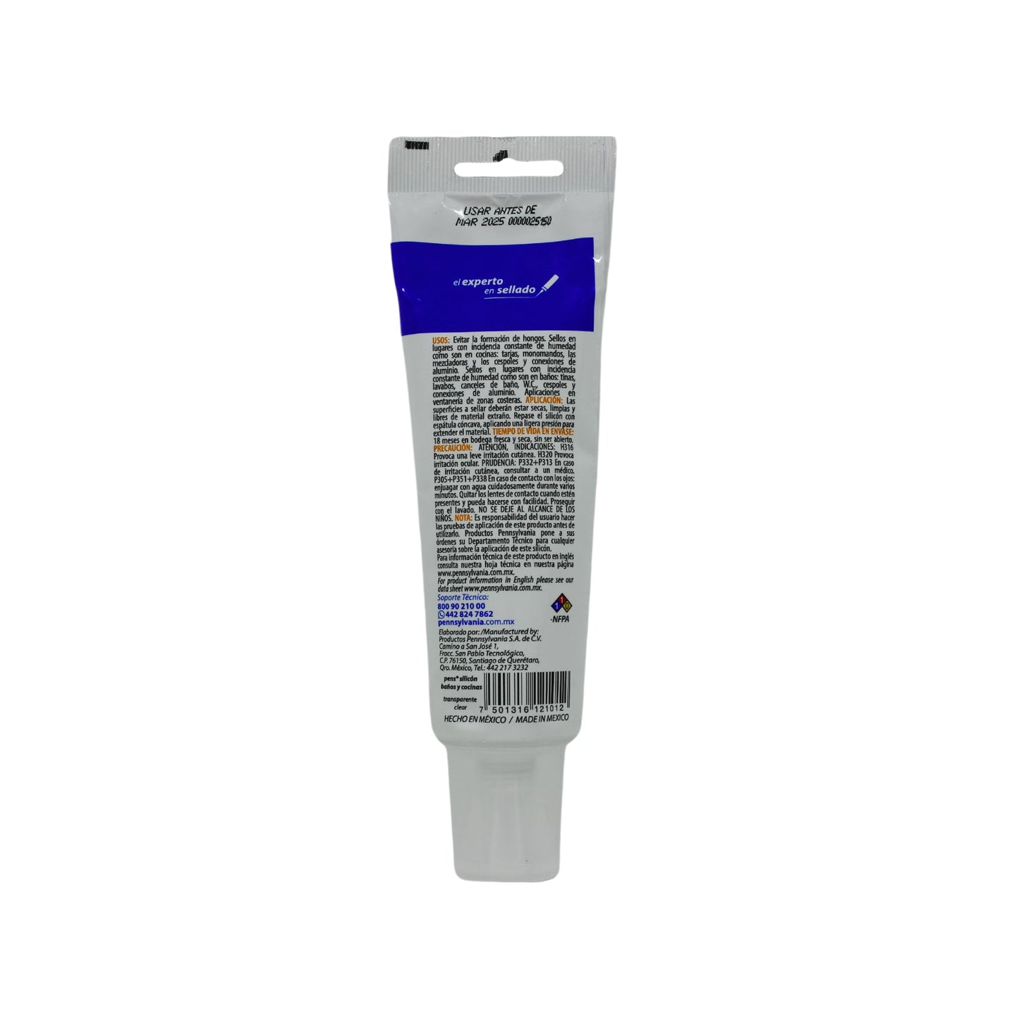 Silicón sellador transparente Pennsylvania 125ml antihongos para baños y cocinas
