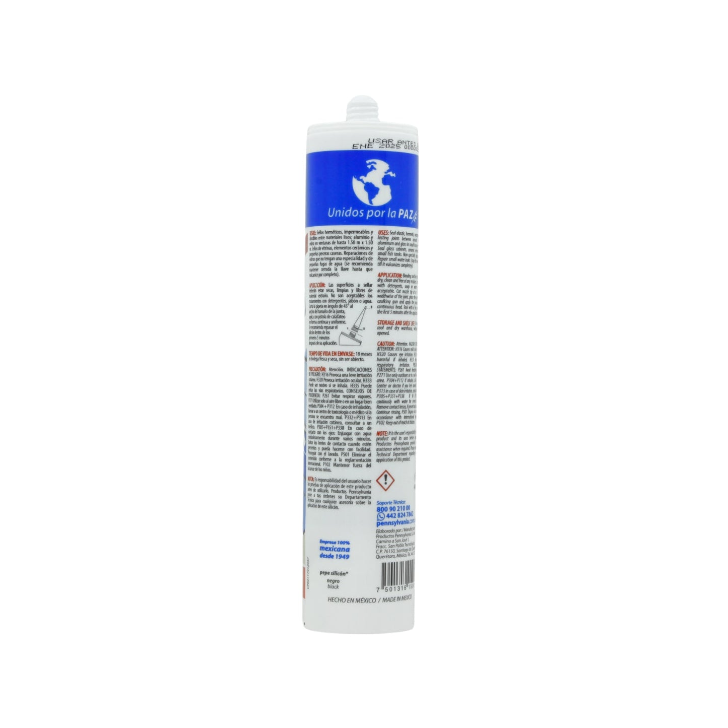Silicón sellador negro Pennsylvania, cartucho para juntas y usos generales en construcción y hogar.