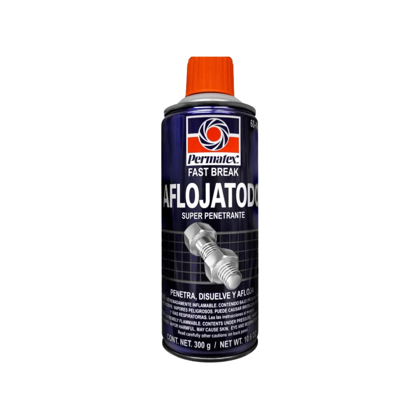 Afloja todo multiusos.,Contenido: 300 g,Su fórmula especial trabaja rápidamente para penetrar y remover óxido, grasa, tierra y depósitos de carbón.,Libera tuercas, tornillos y ensambles.,Las piezas de metal se mantienen ligeramente lubricadas y protegidas contra la oxidación.,Puede aplicarse en piezas en movimiento o cercanas a ellas.