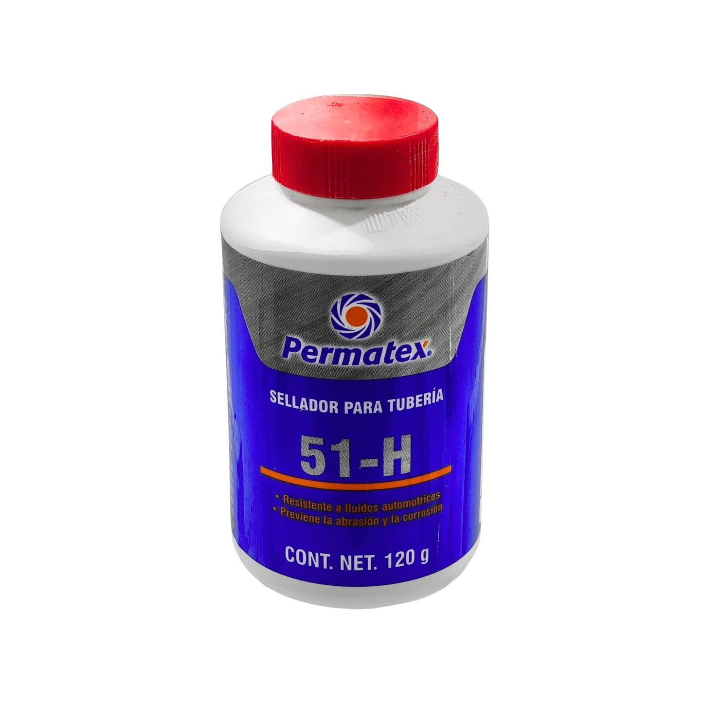 Sellador de tubería Permatex 51-H, 120g, resistente a fluidos, previene corrosión y abrasión.
