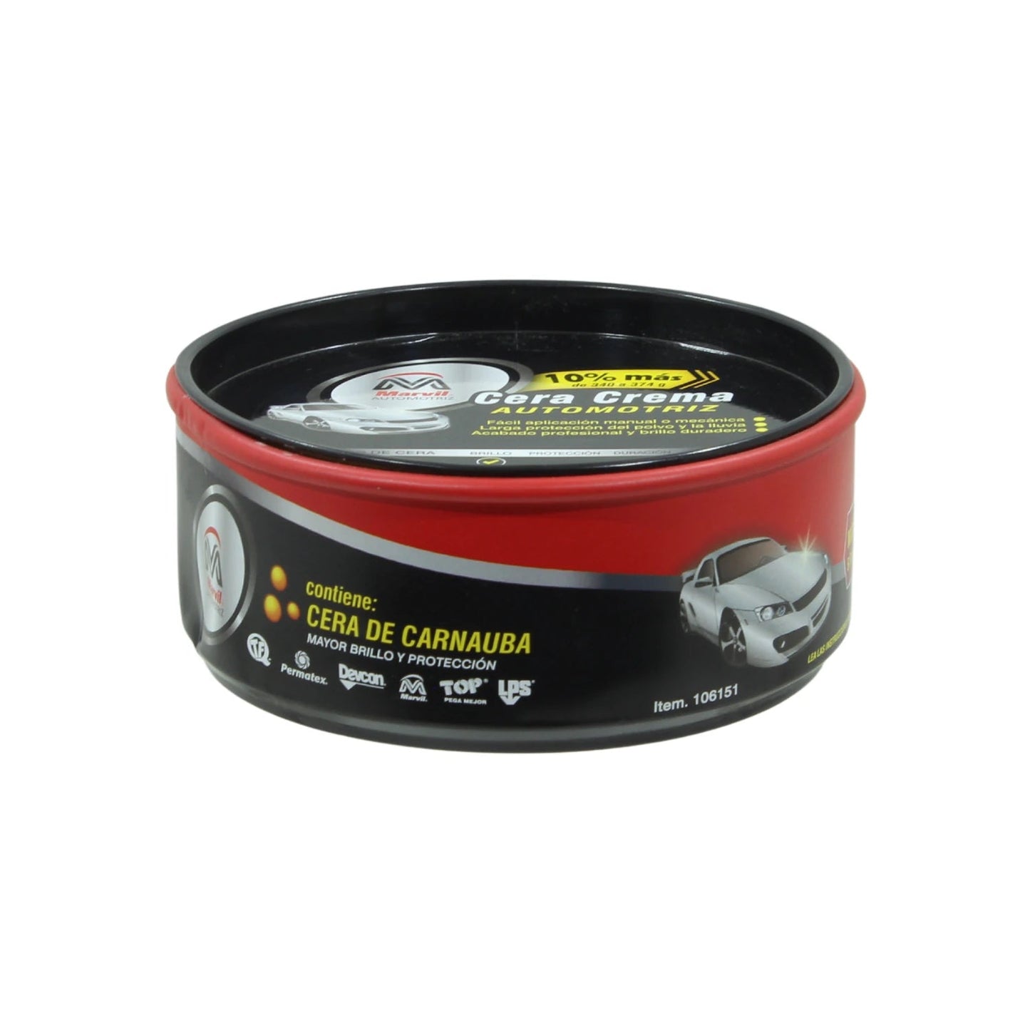Cera crema automotriz Marvil con carnauba para mayor brillo y protección de la pintura del auto, 374g