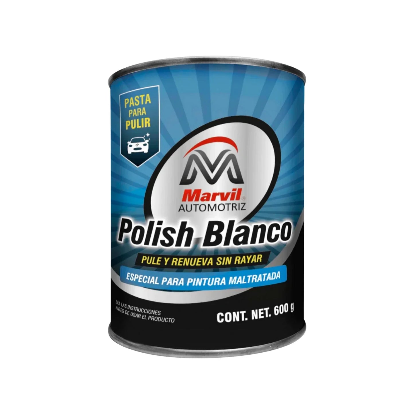 Pasta para pulir pinturas automotrices dañadas.,Su sistema de agentes abrasivos de grado no permite eliminar rayones leves, restos de pintura quemada, pulir faros, etc.,No daña los acabados porque no contiene solventes que puedan atacar las pinturas o metales.,Fácil de usar.