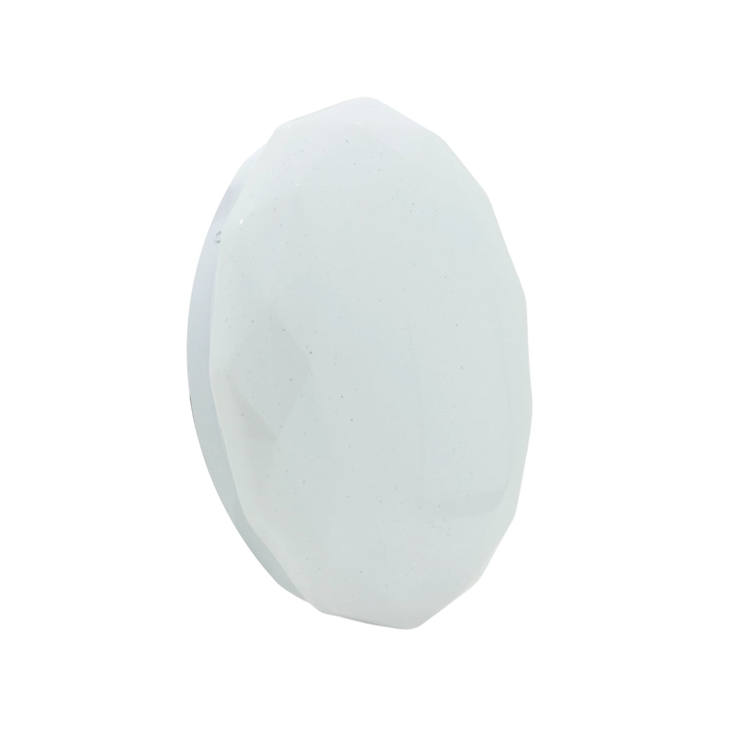 Lámpara plafón LED redonda blanca 12W de sobreponer, diseño moderno facetado para iluminación de techo.