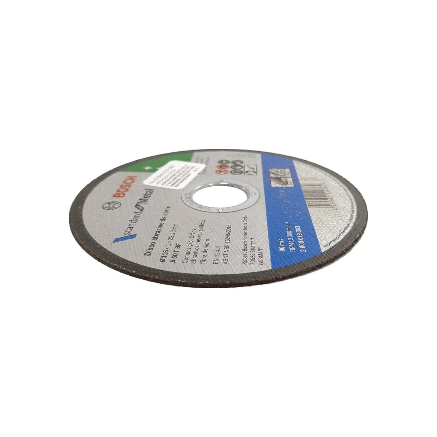 Disco de corte abrasivo Bosch para metal 115x1mm, Ø 22.23mm eje, uso amoladora angular, ref. 2608619383