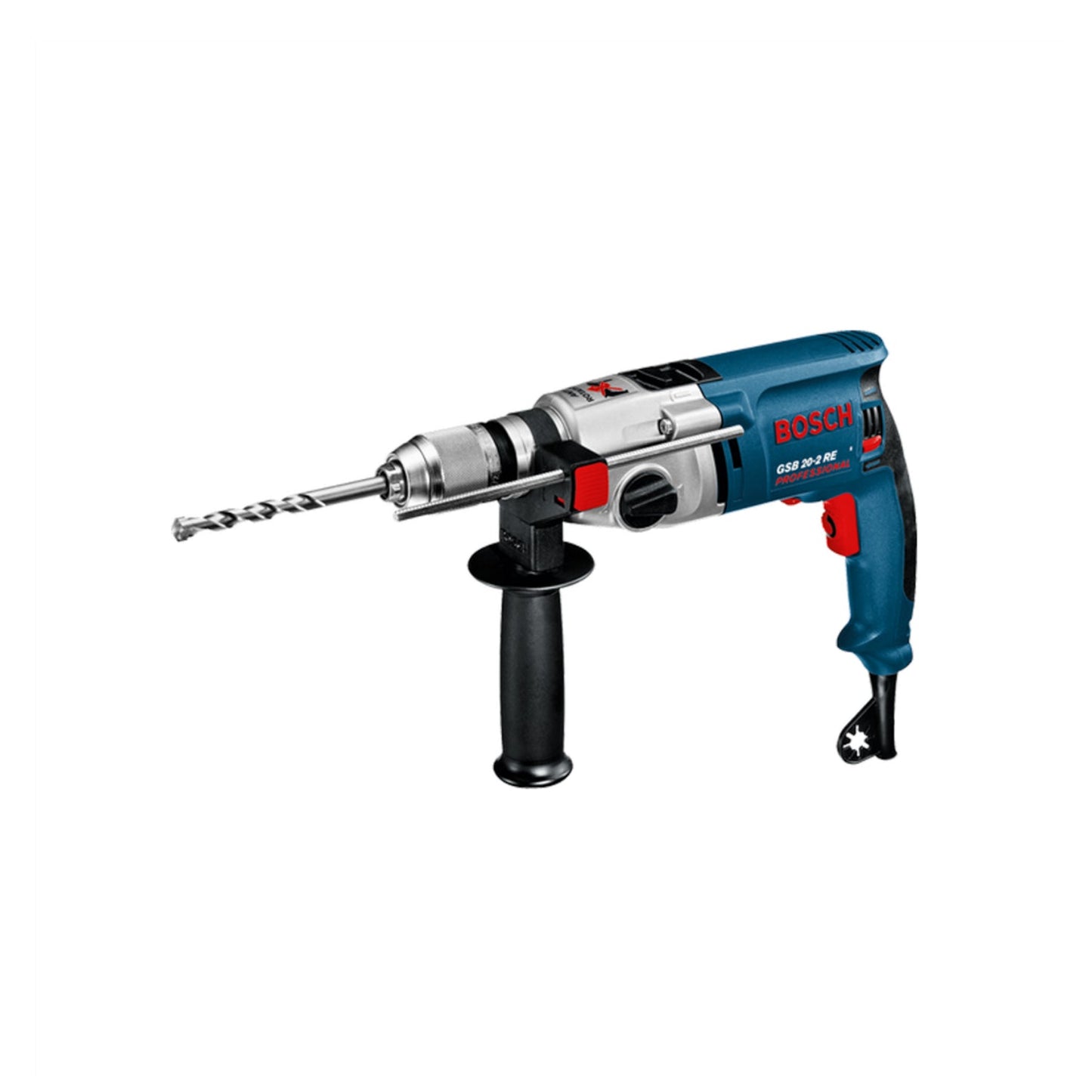 Rotomartillo percutor Bosch GSB 20-2 RE profesional 1/2", azul y negro, con broca y mango auxiliar.