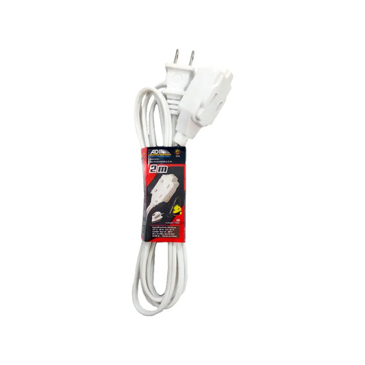 Cable calibre 16 AWG,Cordón tipo sjt.,Extensión de 2 metros.,Extensión electrodoméstica color blanca.