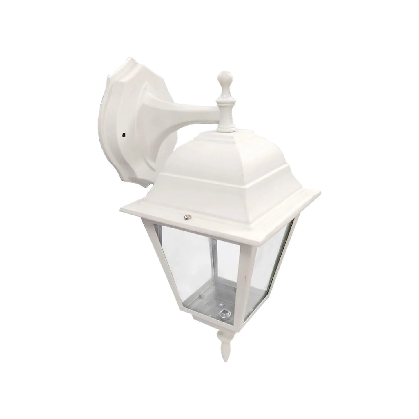 Farol de pared exterior blanco estilo clásico con base cuadrada y vidrio transparente