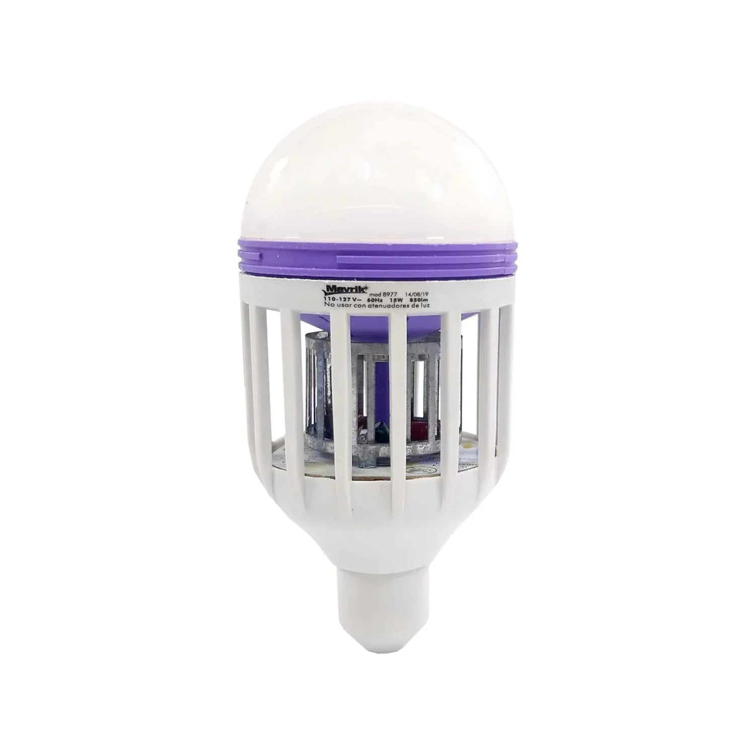Luz blanca.,15 W,Equivalente a 200 W,110 – 127 V,60 Hz,850 lm,Base E27,No usar con atenuadores de luz.,Elimina cualquier tipo de insecto que haga contacto con la rejilla.