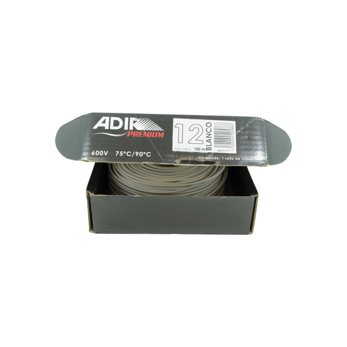 Cable eléctrico Adir Premium #12 blanco 100m, 600V para instalaciones residenciales y comerciales
