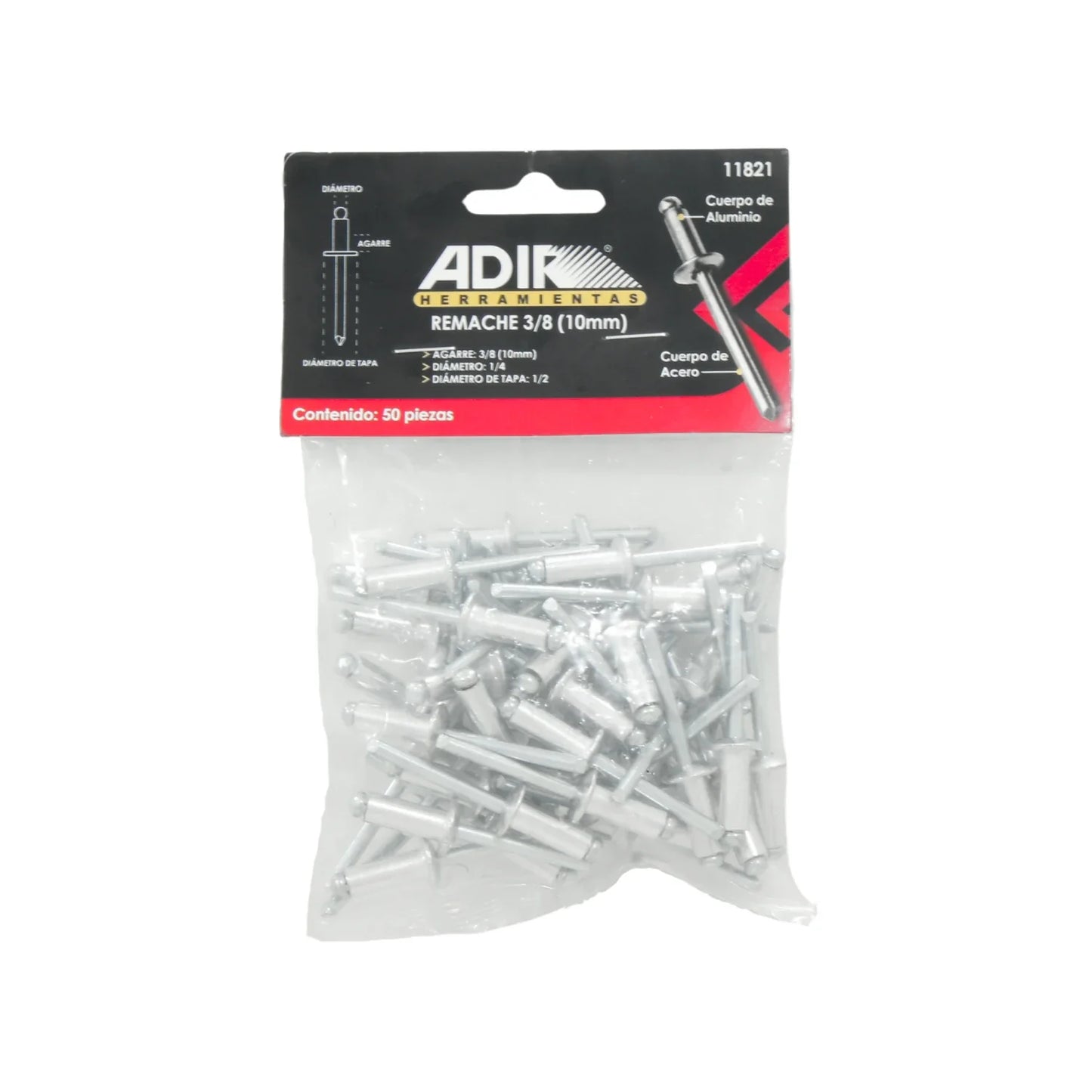 Remache 1/4"x1/2"x3/8" (10 mm) 50 piezas Adir 11821