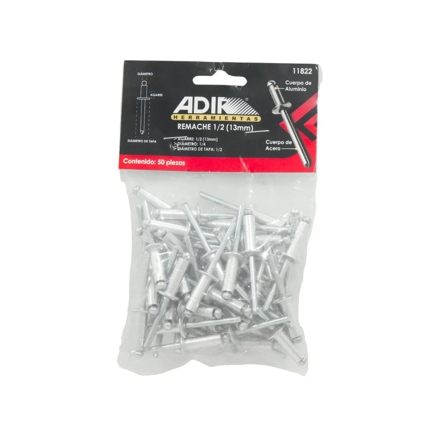 Remache 1/4"x1/2"x1/2" (13 mm) 50 piezas Adir 11822