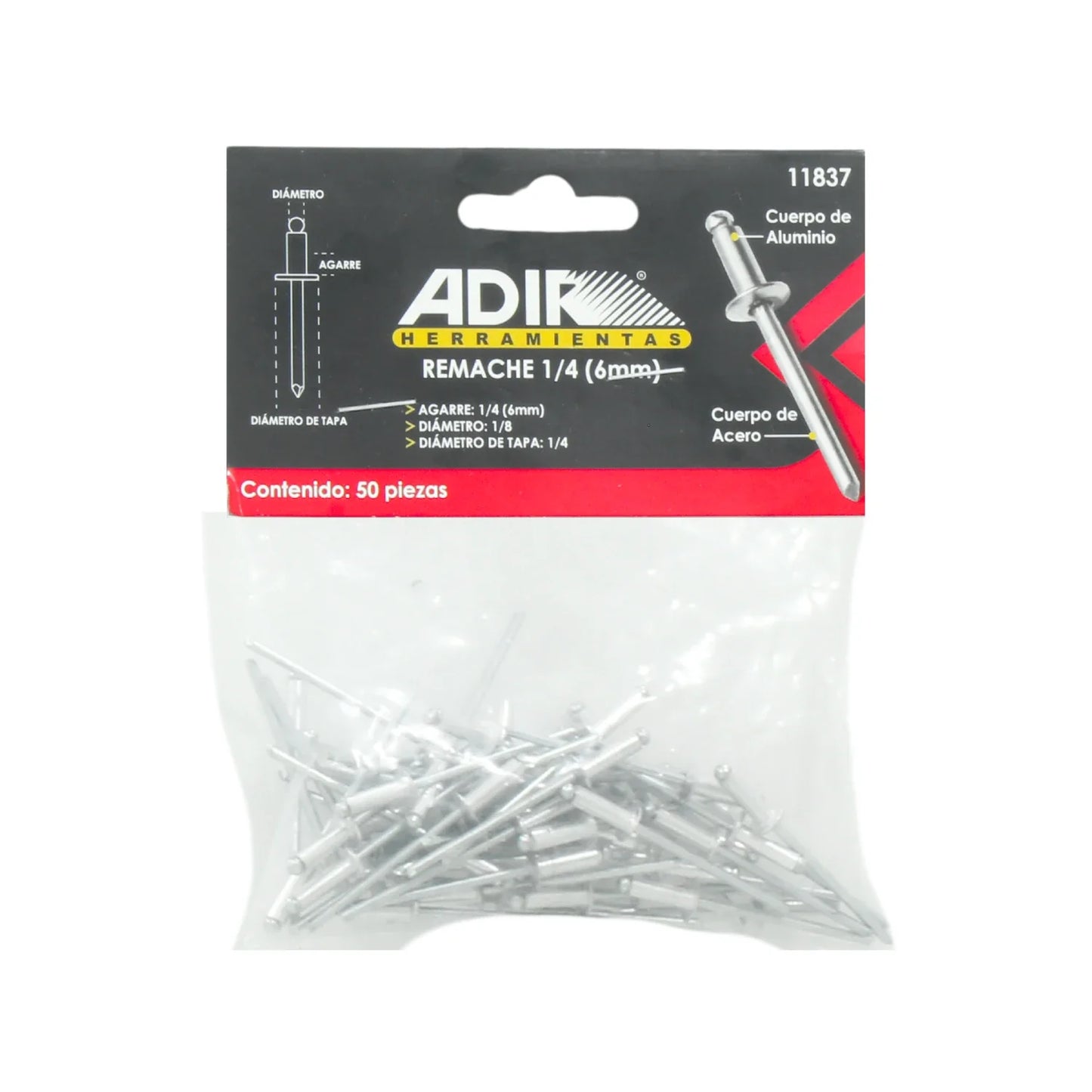 Remache 1/8"x1/8"x1/4" (06 mm) 50 piezas Adir 11837
