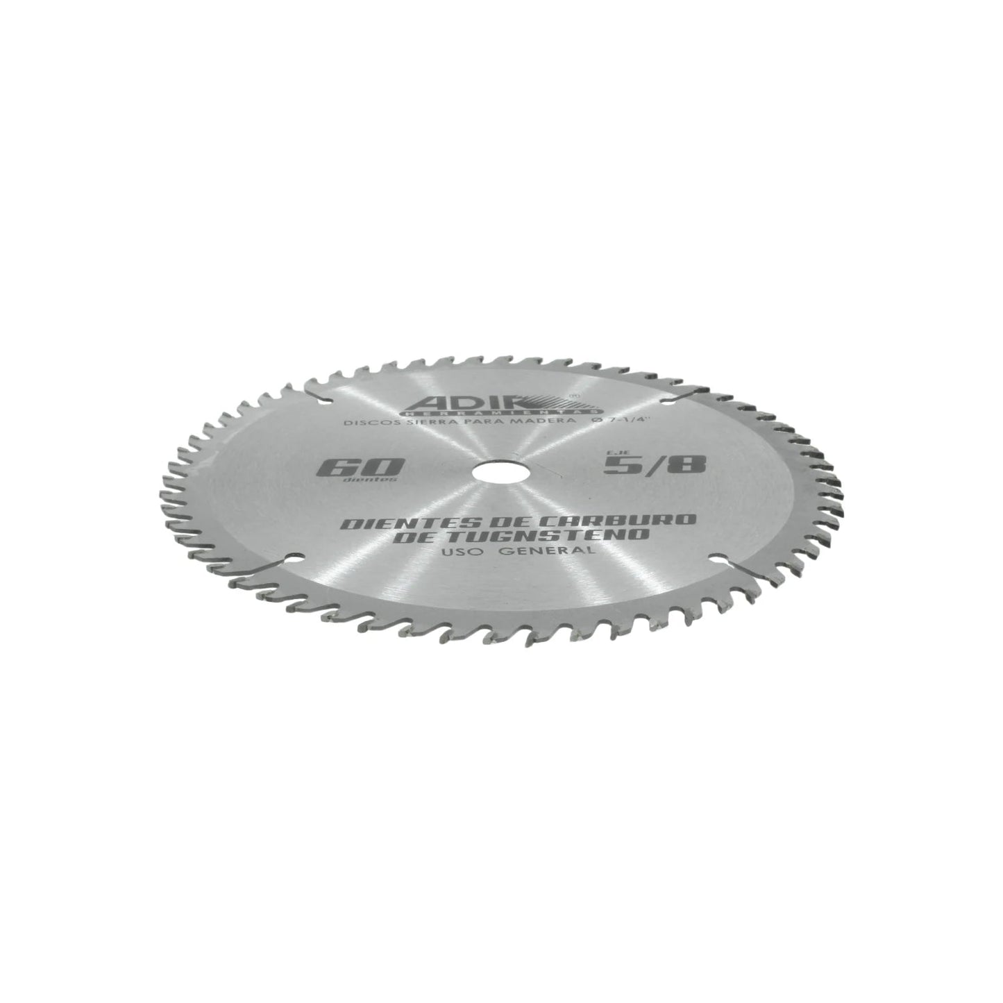 Disco sierra circular Adir 7 1/4" 60 dientes para madera, carburo tungsteno, eje 5/8" uso general