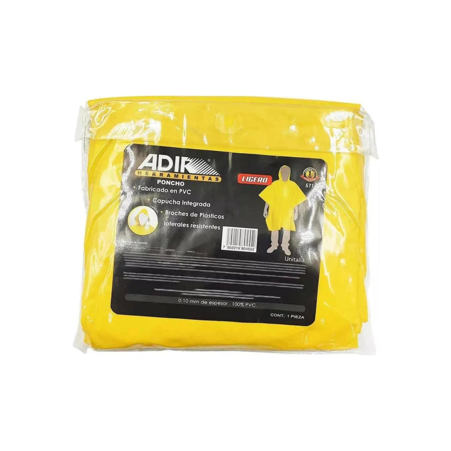 Poncho impermeable Adir 571 amarillo PVC 0.10mm con capucha y broches laterales, unitalla