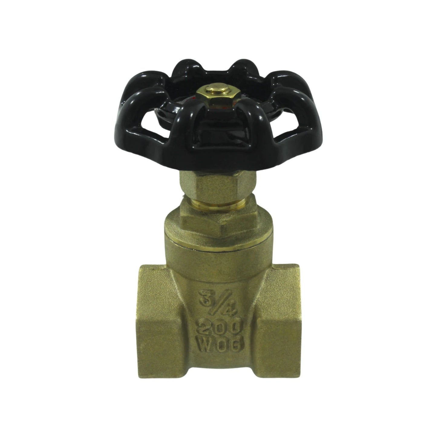 Válvula de compuerta de latón 3/4" roscable con volante negro para control de agua y gas