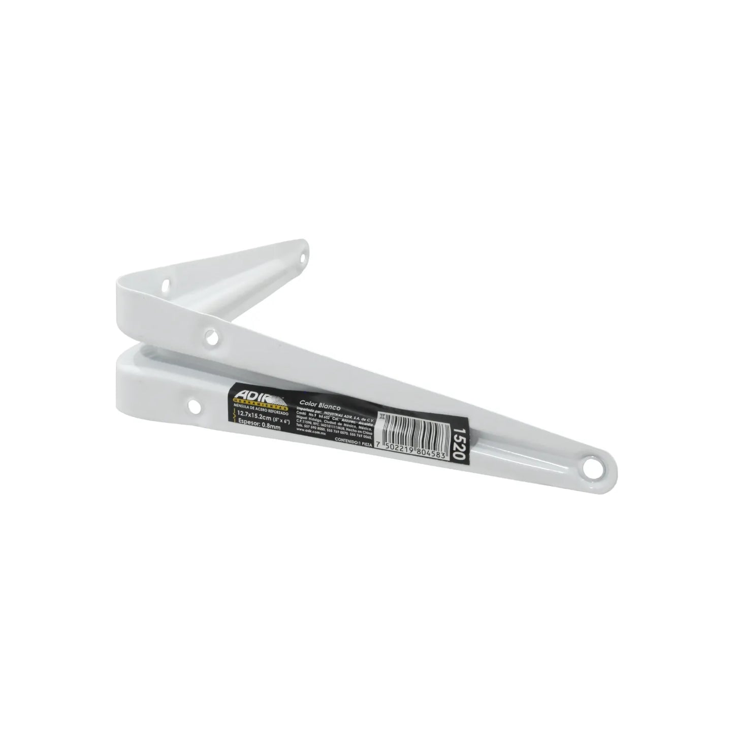Ménsula Adir blanca de acero reforzado 12.7x15.2cm (5x6") para estantes, modelo 1520