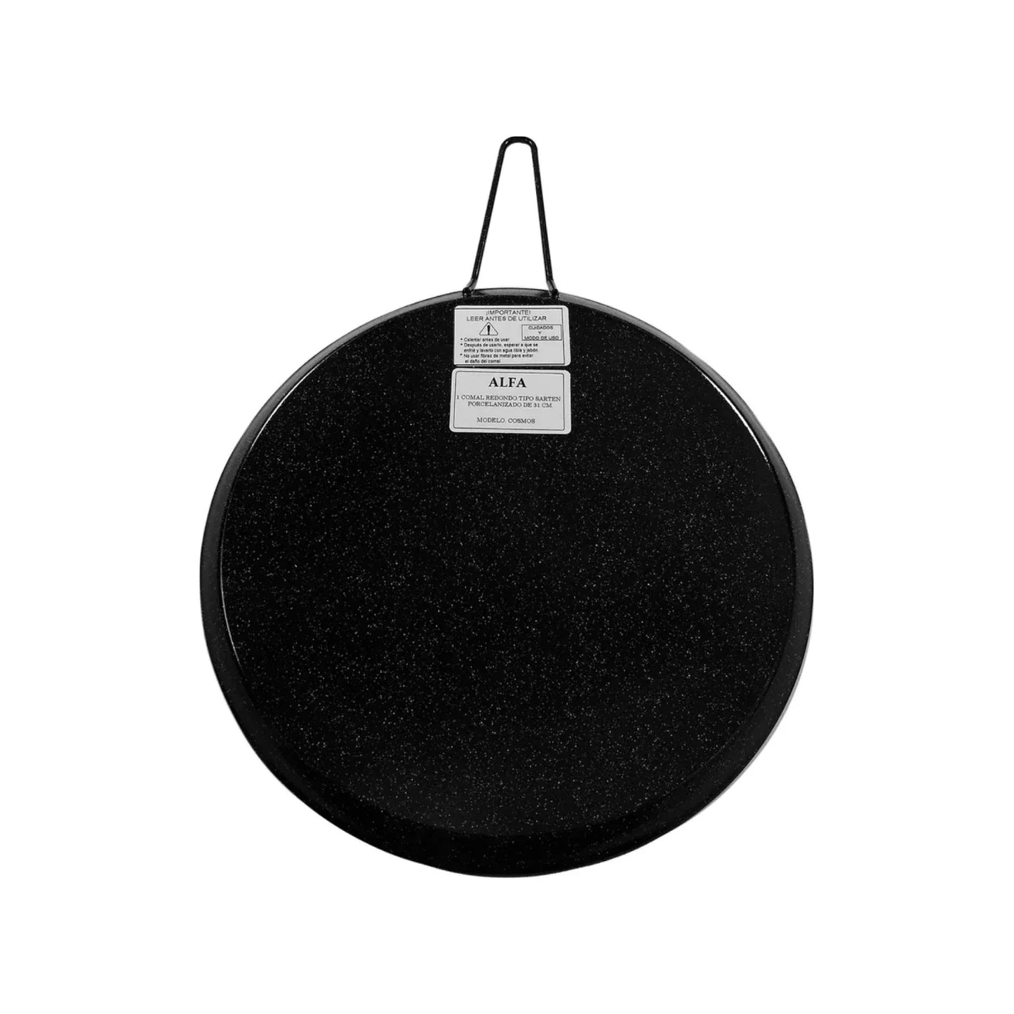 Modelo cosmos.,Comal grande redondo porcelanizado.,Sarten tipo comal de 31 cm de diámetro.,No usar fibras de metal para evitar el daño en el comal.