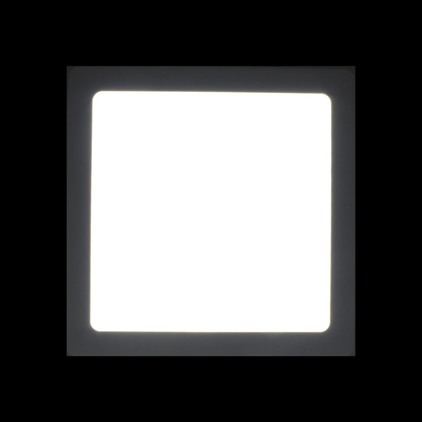 Lámpara panel LED cuadrada con luz blanca brillante, marco oscuro, para iluminación interior moderna.