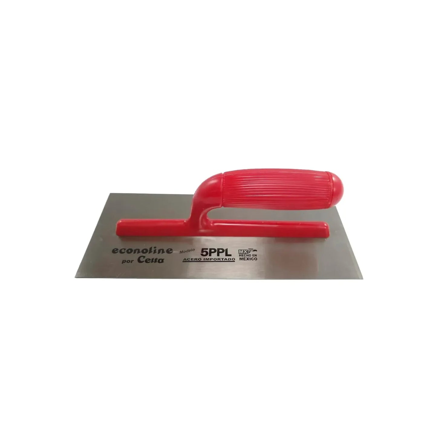 Llana de acero rectangular con mango ergonómico rojo, modelo 5PPL marca Econoline por Celta para acabados en albañilería