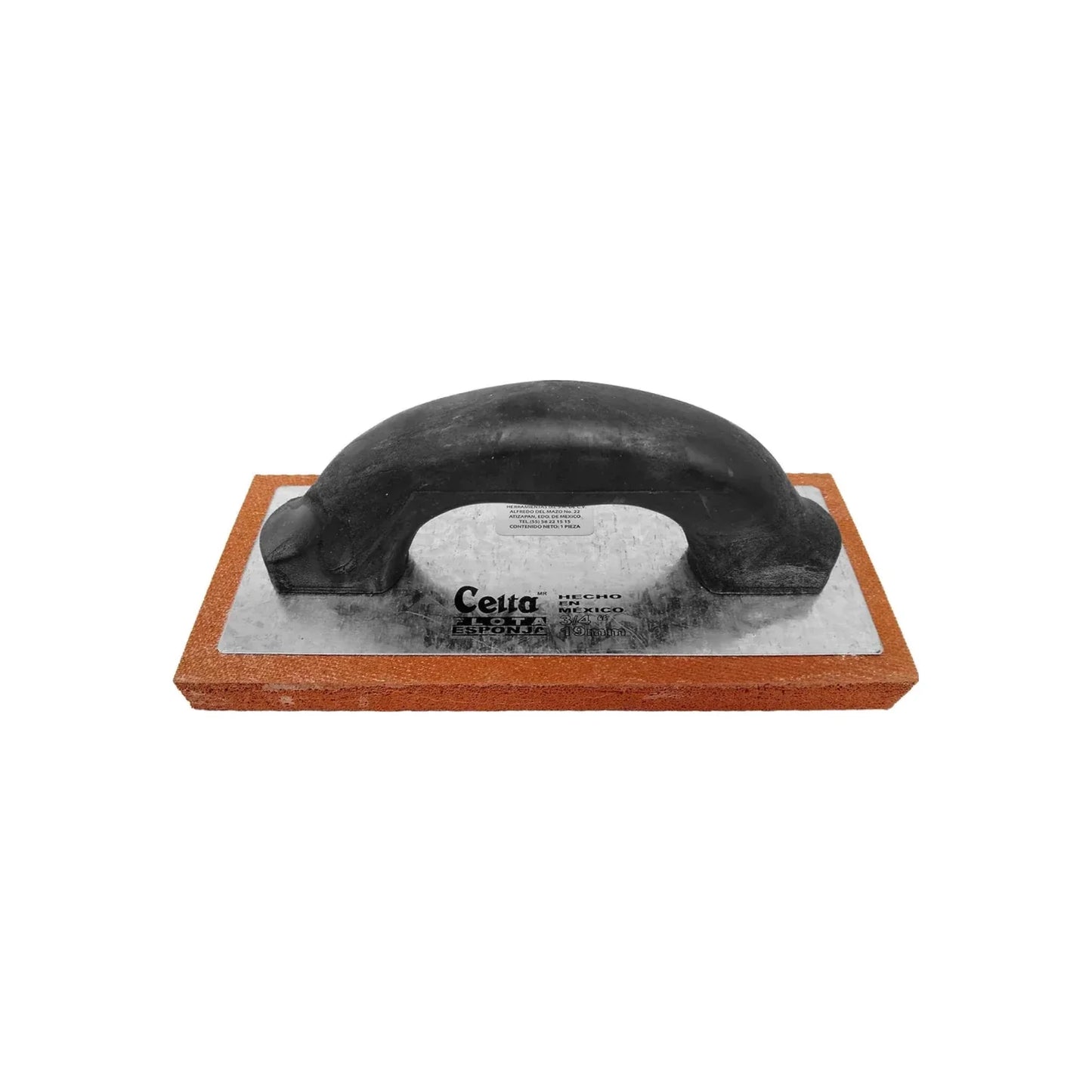 Cuerpo de espuma polimérica.,Medida: 9"x4"x3/4",Mango de madera tipo herradura.,Gran capacidad para la retención de la humedad.