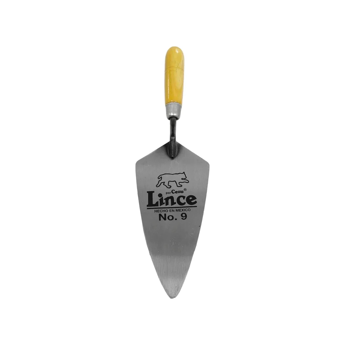 Hoja elaborada de acero.,Hoja pulida y laquelada y mango de madera barnizado.,Cuchara tipo filadelfia lince de 9" (228 mm).,Soldada con la más alta tecnología.