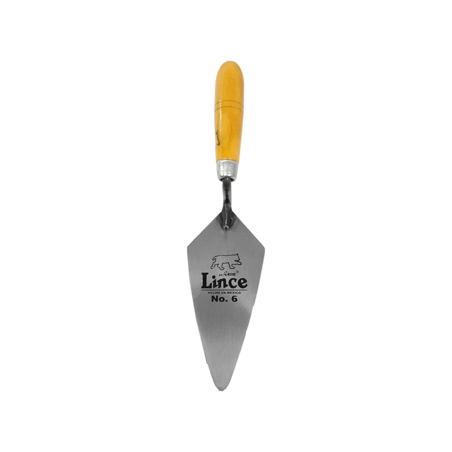 Hoja elaborada de acero.,Hoja pulida y laquelada y mango de madera barnizado.,Cuchara tipo filadelfia lince de 6" (152 mm).,Soldada con la más alta tecnología.