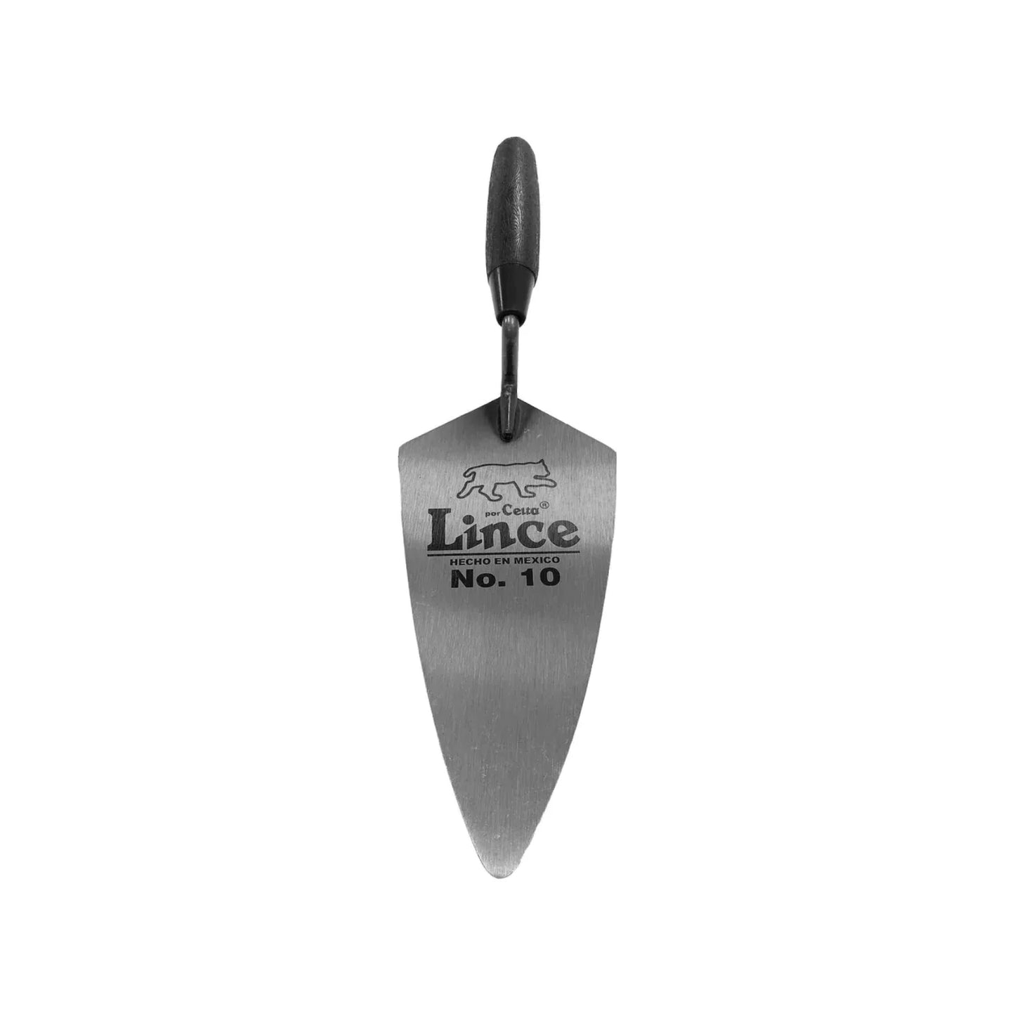 Hoja elaborada de acero.,Hoja pulida y laquelada y mango inyectado de plástico de alto impacto.,Cuchara tipo filadelfia lince de 10" (254 mm).,Soldada con la más alta tecnología.