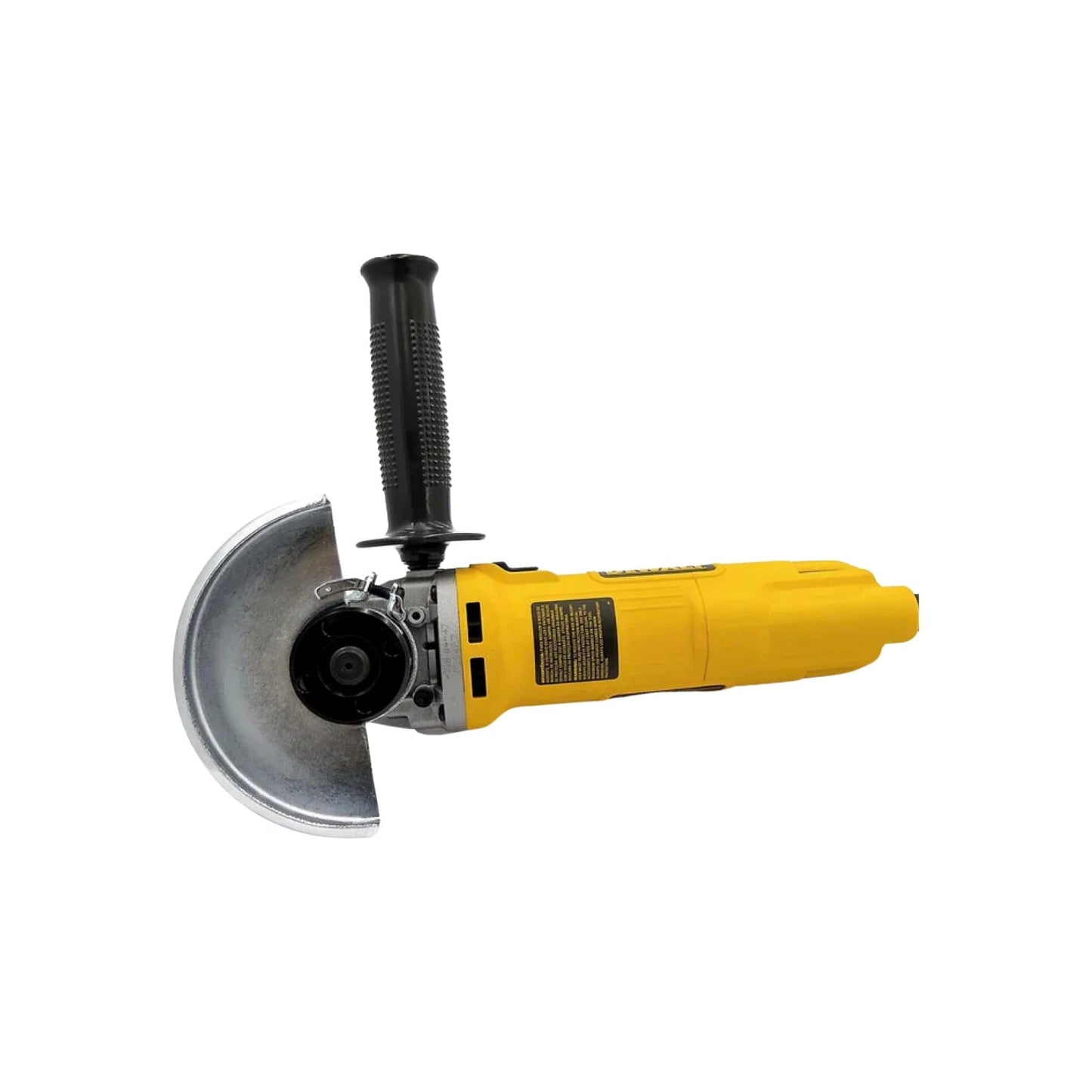 Esmeriladora angular Dewalt amarilla con guarda protectora y mango lateral