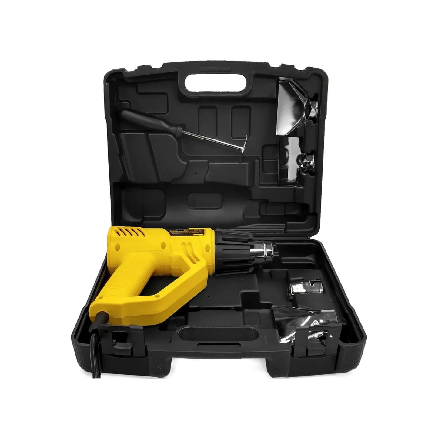 Potencia: 1800 W,Boquilla esférica.,Control de temperatura variable: de 50 a 450 grados y de 90 a 600 grados centigrados.,2 niveles de flujo de aire: 300 y 500 l/min.,Incluye kit de accesorios y caja plástica.,Interruptor con bloqueo para uso continuo.