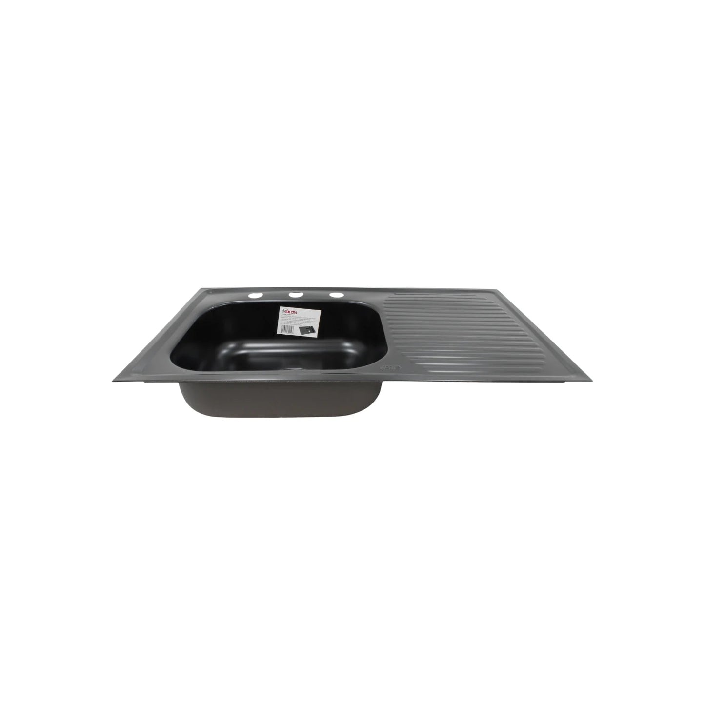 Tarja fregadero de cocina Ekon 80x50 cm con escurridor derecho negro mate, 3 orificios para grifo